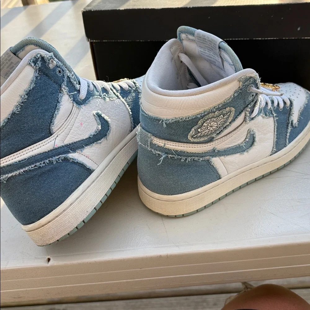 Nike High-Top Sneakers in White & Light Blue Denim - Picture 4 of 5
